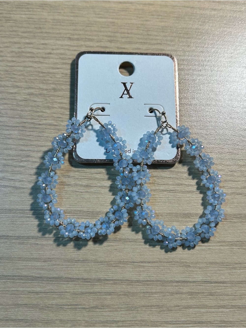 Fashion Jewelry Pale Blue Floral Hoop Earrings